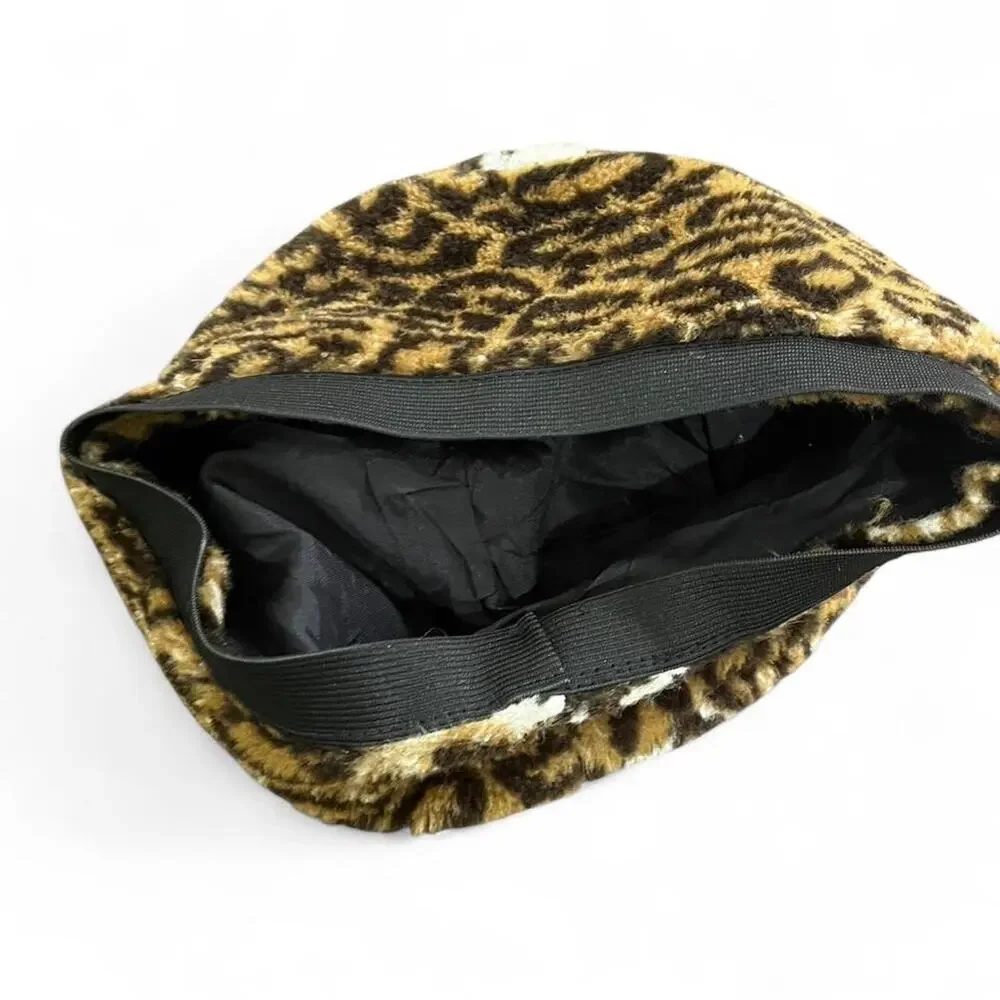 Leopard print faux fur bucket